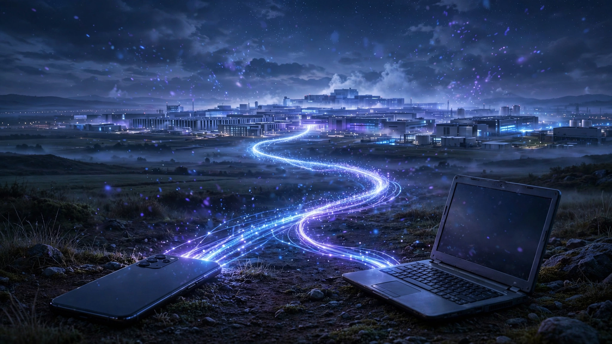 Smartphone and laptop connected to a cloud server running Android apps