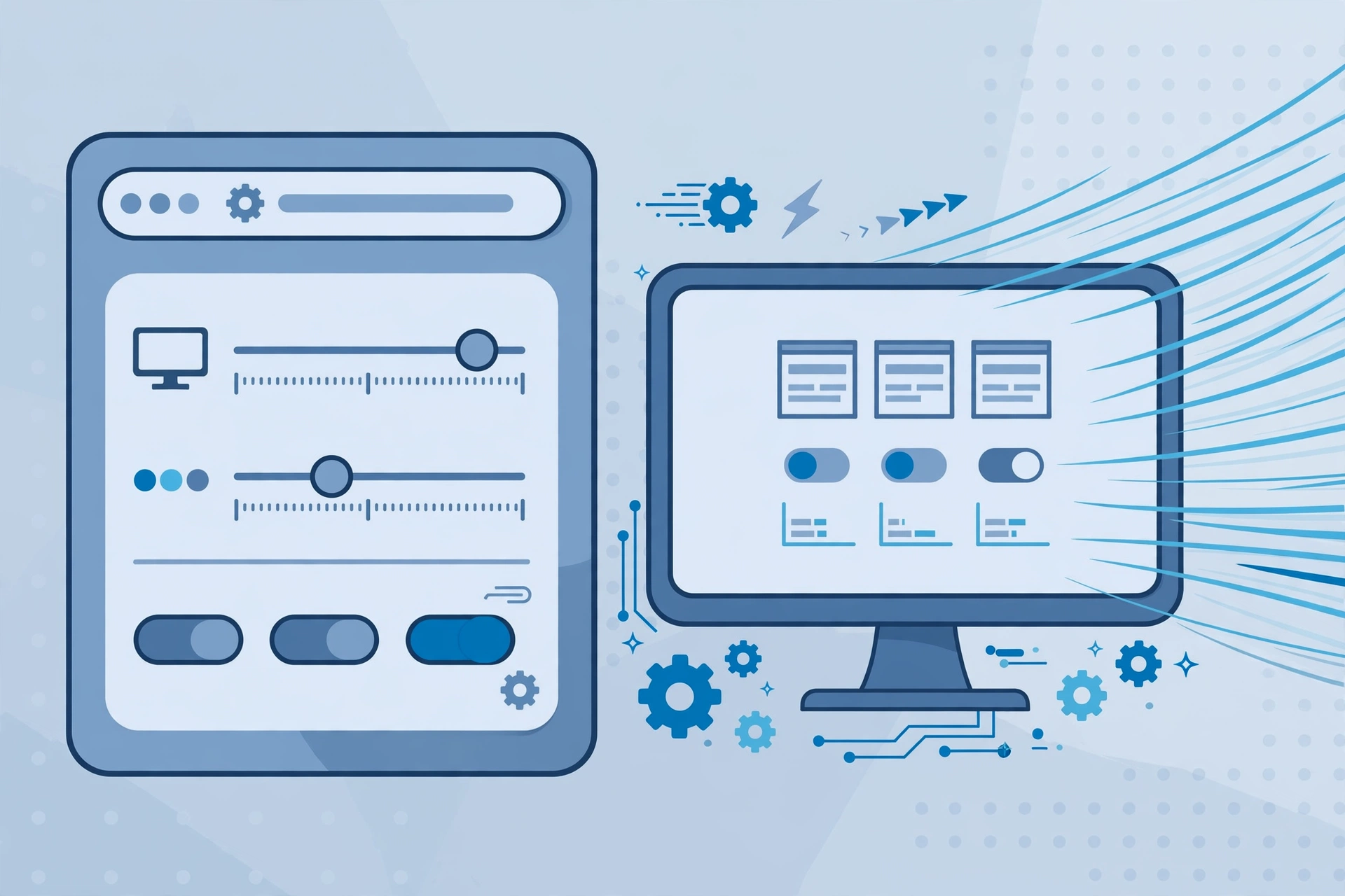 Illustration of remote desktop display settings with resolution and color depth controls for better performance