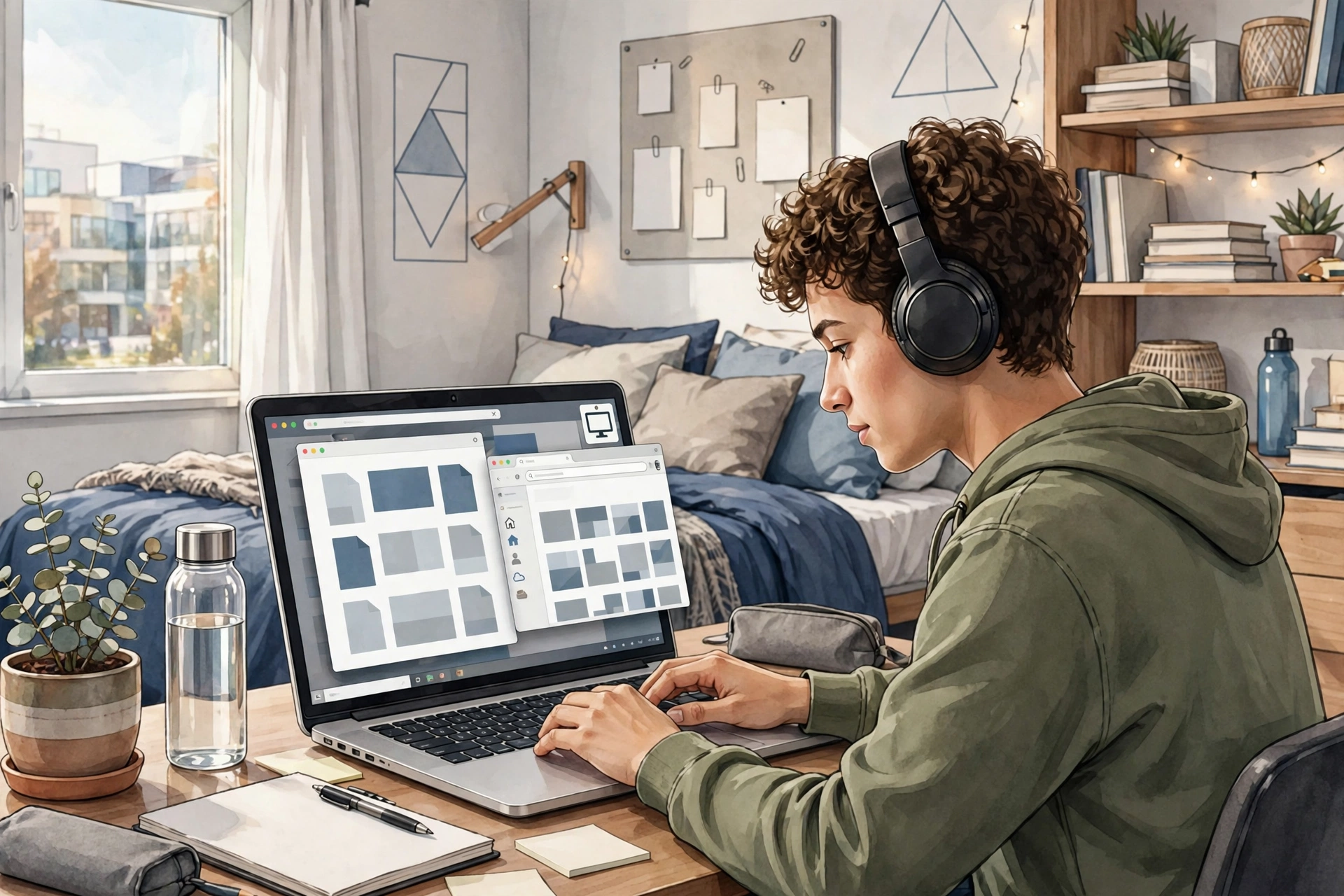 Student studying online on a Windows remote desktop