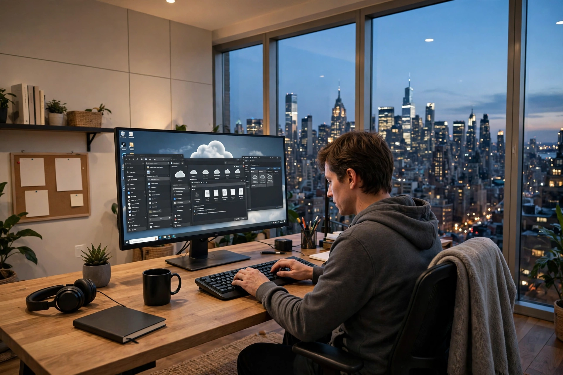 Remote worker using a USA-based Windows cloud desktop for remote work